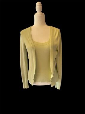 cardigan loft 2 piece set lime green cardigan X small, shell is small - c desc